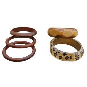 Lot of 5 Vintage Bangle Bracelets (4 wood, 1 plastic)